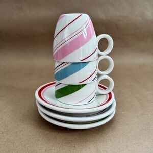 Set of 3 Starbucks Holiday 2007 Demi Espresso 3oz Coffee Cups with Saucer